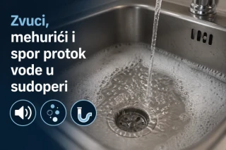 Zvuci, mehurići i spor protok vode u sudoperi